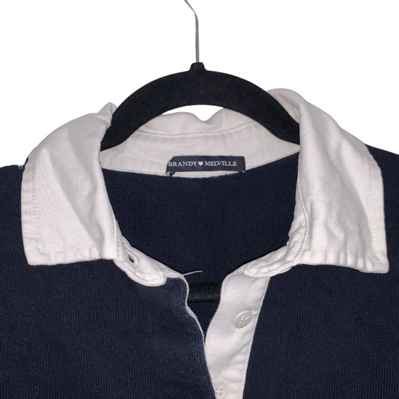 Brandy Melville Navy Blue crop Collared Crop Top - Picture 2 of 4